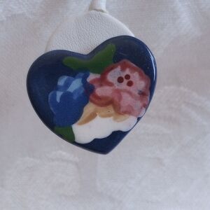 Hand-painted Flowers Ceramic Heart Post Earrings Blue Pink Cottage Core